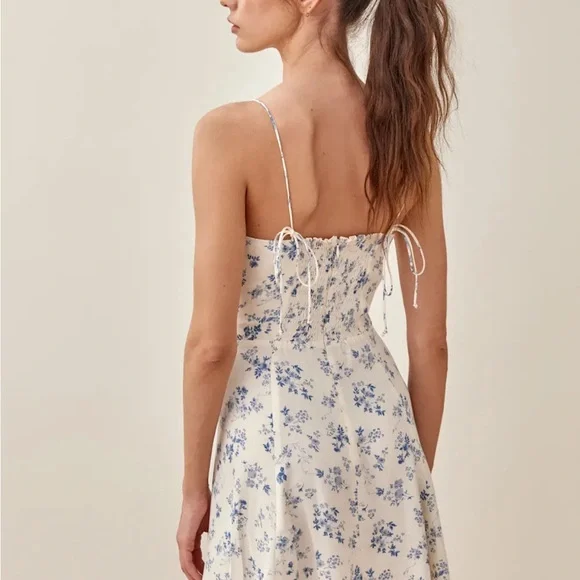 Reformation Saskia Floral Blue and White Mini Dress Size 0 - Picture 5 of 9